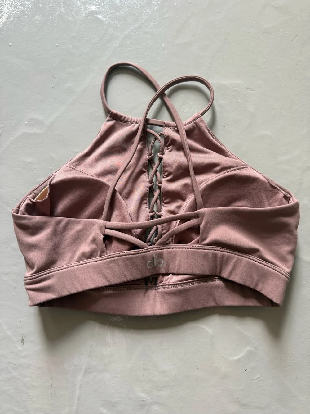 ALO Yoga Starlet Lace Up Sports Bra in Dusty Rose/Smoky Quartz